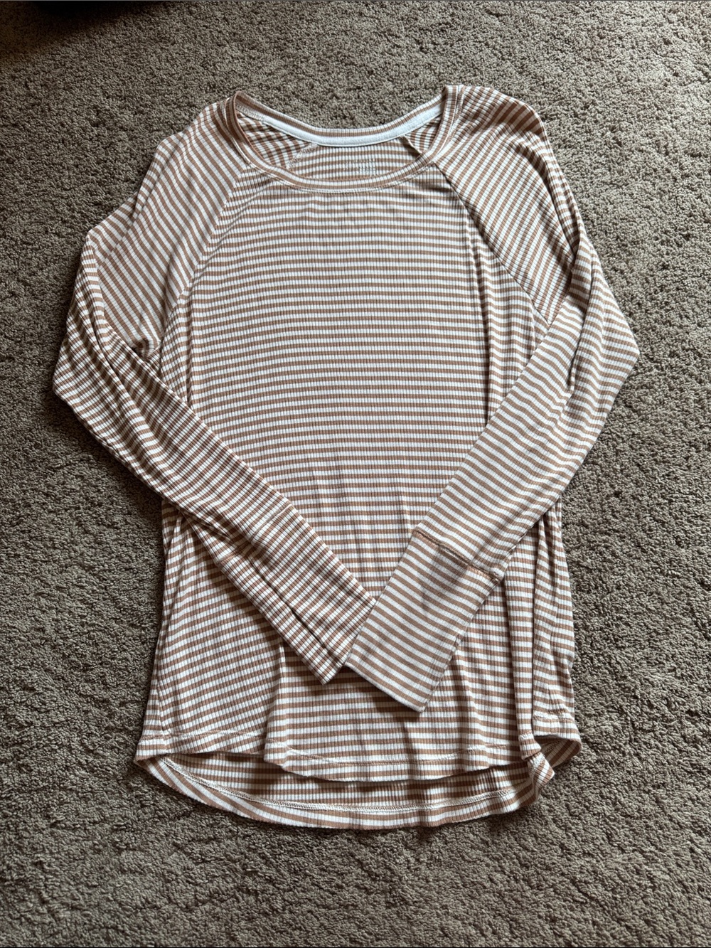 Aerie Offline Striped Long-Sleeve Top in Beige and White